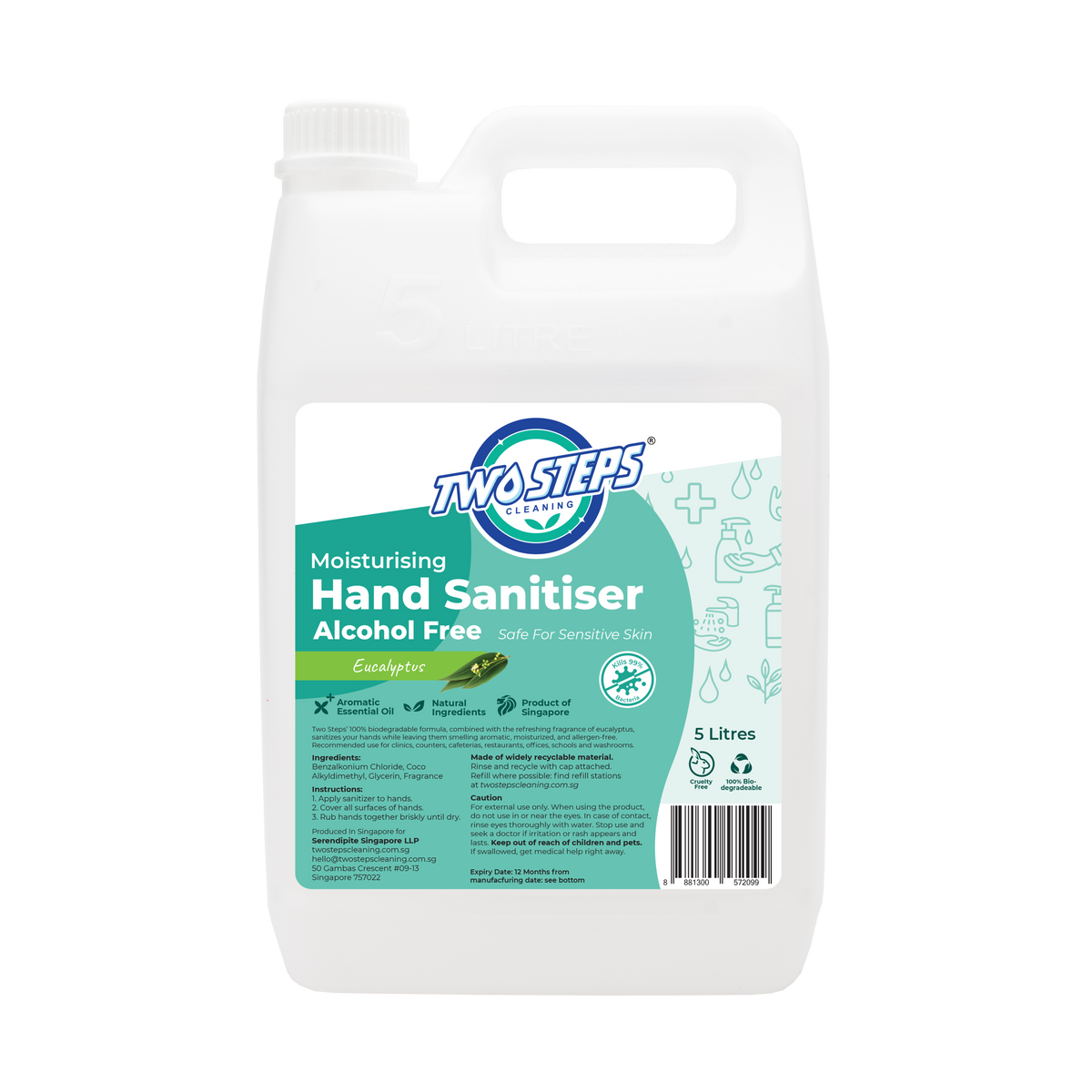 Hand Sanitizer Alcohol Free 5 Litre Eco Refill - Eucalyptus